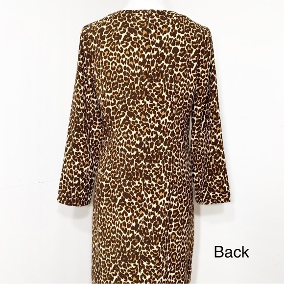 J. Crew Leopard Print Brown Cream Tan Black Long Sleeve Shift Dress - Picture 4 of 9